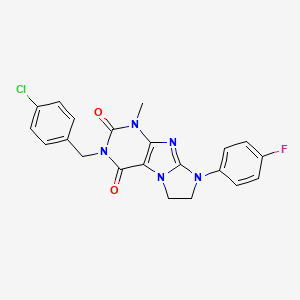 molecular formula C21H17ClFN5O2 B2779308 3-(4-chlorobenzyl)-8-(4-fluorophenyl)-1-methyl-7,8-dihydro-1H-imidazo[2,1-f]purine-2,4(3H,6H)-dione CAS No. 872839-31-1