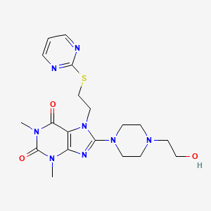 molecular formula C19H26N8O3S B2779321 8-(4-(2-hydroxyethyl)piperazin-1-yl)-1,3-dimethyl-7-(2-(pyrimidin-2-ylthio)ethyl)-1H-purine-2,6(3H,7H)-dione CAS No. 850914-95-3