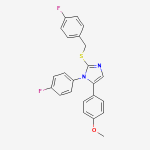 molecular formula C23H18F2N2OS B2779328 2-((4-fluorobenzyl)thio)-1-(4-fluorophenyl)-5-(4-methoxyphenyl)-1H-imidazole CAS No. 1207001-23-7