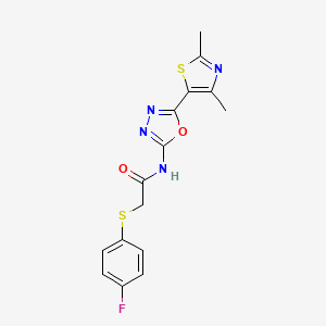 molecular formula C15H13FN4O2S2 B2779346 N-(5-(2,4-二甲基噻唑-5-基)-1,3,4-噁二唑-2-基)-2-((4-氟苯基)硫)乙酰胺 CAS No. 1251615-43-6