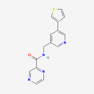 molecular formula C15H12N4OS B2779350 N-((5-(噻吩-3-基)吡啶-3-基)甲基)吡嗪-2-甲酰胺 CAS No. 1798520-25-8
