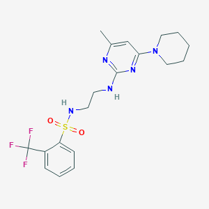 molecular formula C19H24F3N5O2S B2779365 N-(2-((4-methyl-6-(piperidin-1-yl)pyrimidin-2-yl)amino)ethyl)-2-(trifluoromethyl)benzenesulfonamide CAS No. 1207002-90-1