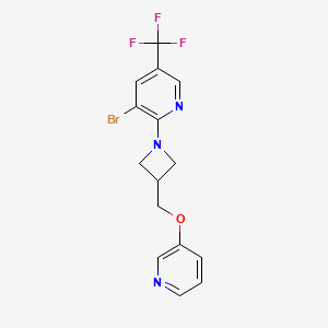 molecular formula C15H13BrF3N3O B2779373 3-Bromo-2-[3-(pyridin-3-yloxymethyl)azetidin-1-yl]-5-(trifluoromethyl)pyridine CAS No. 2380174-28-5