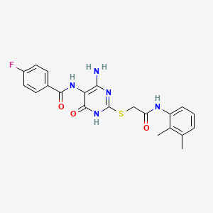 molecular formula C21H20FN5O3S B2779382 N-(4-amino-2-((2-((2,3-dimethylphenyl)amino)-2-oxoethyl)thio)-6-oxo-1,6-dihydropyrimidin-5-yl)-4-fluorobenzamide CAS No. 888416-74-8