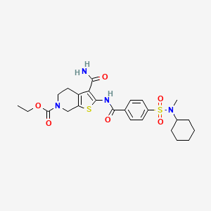 molecular formula C25H32N4O6S2 B2779422 ethyl 3-carbamoyl-2-(4-(N-cyclohexyl-N-methylsulfamoyl)benzamido)-4,5-dihydrothieno[2,3-c]pyridine-6(7H)-carboxylate CAS No. 449782-05-2