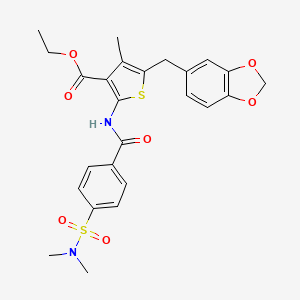 molecular formula C25H26N2O7S2 B2779432 乙酸-5-(1,3-苯并二氧杂环戊-5-基甲基)-2-[[4-(二甲基磺酰氨基)苯甲酰]氨基]-4-甲硫代呋喃-3-羧酸酯 CAS No. 438029-08-4