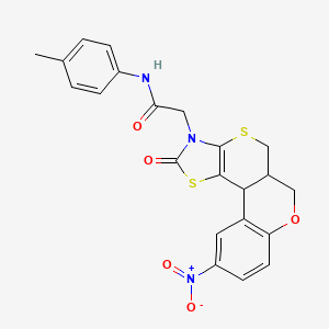 molecular formula C22H19N3O5S2 B2779438 2-(10-nitro-2-oxo-5a,6-dihydrochromeno[4',3':4,5]thiopyrano[2,3-d]thiazol-3(2H,5H,11bH)-yl)-N-(p-tolyl)acetamide CAS No. 753463-58-0