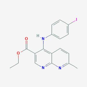 molecular formula C18H16IN3O2 B2779439 N-[(5-甲基-2-呋喃基)甲基]-1-{3-[(3-甲基苯基)硫代吡嘧啶-2-基]哌啶-3-基}乙酰胺 CAS No. 941510-88-9