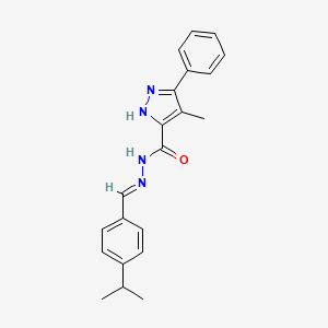 molecular formula C21H22N4O B2779441 (E)-N'-(4-异丙基苯甲亚甲基)-4-甲基-3-苯基-1H-吡唑-5-甲酰肼 CAS No. 1284268-50-3