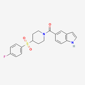 molecular formula C20H19FN2O3S B2779456 (4-((4-fluorophenyl)sulfonyl)piperidin-1-yl)(1H-indol-5-yl)methanone CAS No. 1797980-60-9