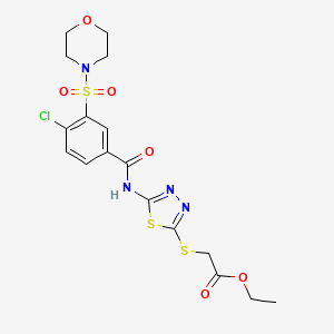 molecular formula C17H19ClN4O6S3 B2779471 Ethyl 2-((5-(4-chloro-3-(morpholinosulfonyl)benzamido)-1,3,4-thiadiazol-2-yl)thio)acetate CAS No. 835888-13-6