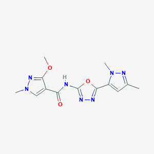 molecular formula C13H15N7O3 B2779475 N-(5-(1,3-二甲基-1H-吡唑-5-基)-1,3,4-噁二唑-2-基)-3-甲氧基-1-甲基-1H-吡唑-4-甲酰胺 CAS No. 1203378-27-1
