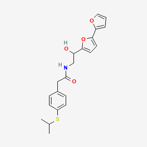 molecular formula C21H23NO4S B2779477 N-(2-{[2,2'-bifuran]-5-yl}-2-hydroxyethyl)-2-[4-(propan-2-ylsulfanyl)phenyl]acetamide CAS No. 2320927-49-7