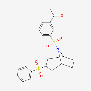 molecular formula C21H23NO5S2 B2779478 1-(3-(((1R,5S)-3-(phenylsulfonyl)-8-azabicyclo[3.2.1]octan-8-yl)sulfonyl)phenyl)ethanone CAS No. 1448128-37-7
