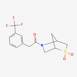 molecular formula C14H14F3NO3S B2779484 1-(2,2-二氧代-2-硫代-5-氮杂双环[2.2.1]庚烷-5-基)-2-(3-(三氟甲基)苯基)乙酮 CAS No. 2034300-99-5