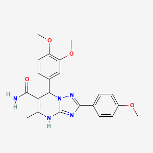 molecular formula C22H23N5O4 B2779487 7-(3,4-Dimethoxyphenyl)-2-(4-methoxyphenyl)-5-methyl-4,7-dihydro-[1,2,4]triazolo[1,5-a]pyrimidine-6-carboxamide CAS No. 538318-28-4