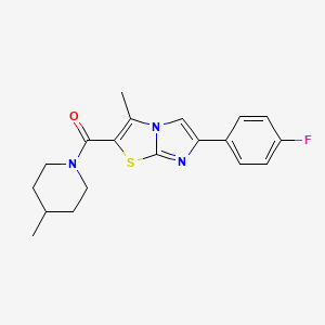 molecular formula C19H20FN3OS B2779496 (6-(4-Fluorophenyl)-3-methylimidazo[2,1-b]thiazol-2-yl)(4-methylpiperidin-1-yl)methanone CAS No. 852133-78-9
