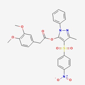 molecular formula C26H23N3O8S B2779523 3-methyl-4-[(4-nitrophenyl)sulfonyl]-1-phenyl-1H-pyrazol-5-yl (3,4-dimethoxyphenyl)acetate CAS No. 851093-46-4