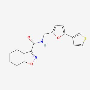 molecular formula C17H16N2O3S B2779542 N-((5-(thiophen-3-yl)furan-2-yl)methyl)-4,5,6,7-tetrahydrobenzo[d]isoxazole-3-carboxamide CAS No. 2034595-77-0