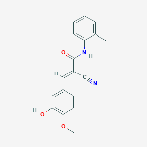 molecular formula C18H16N2O3 B2779544 (E)-2-cyano-3-(3-hydroxy-4-methoxyphenyl)-N-(2-methylphenyl)prop-2-enamide CAS No. 359008-32-5