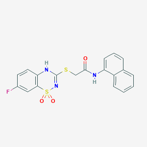molecular formula C19H14FN3O3S2 B2779553 2-((7-fluoro-1,1-dioxido-4H-benzo[e][1,2,4]thiadiazin-3-yl)thio)-N-(naphthalen-1-yl)acetamide CAS No. 899944-23-1