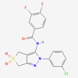 molecular formula C18H12ClF2N3O3S B2779597 N-(2-(3-chlorophenyl)-5,5-dioxido-4,6-dihydro-2H-thieno[3,4-c]pyrazol-3-yl)-3,4-difluorobenzamide CAS No. 893932-01-9