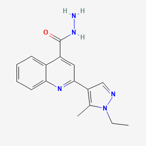 molecular formula C16H17N5O B2779601 2-(1-ethyl-5-methyl-1H-pyrazol-4-yl)quinoline-4-carbohydrazide CAS No. 1004643-76-8