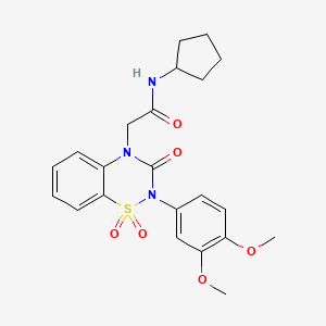 molecular formula C22H25N3O6S B2779608 N-cyclopentyl-2-(2-(3,4-dimethoxyphenyl)-1,1-dioxido-3-oxo-2H-benzo[e][1,2,4]thiadiazin-4(3H)-yl)acetamide CAS No. 1031956-94-1
