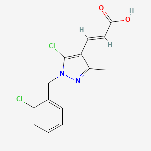 molecular formula C14H12Cl2N2O2 B2779612 (E)-3-[5-chloro-1-[(2-chlorophenyl)methyl]-3-methylpyrazol-4-yl]prop-2-enoic acid CAS No. 882227-13-6