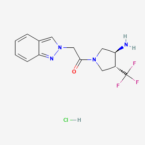molecular formula C14H16ClF3N4O B2779620 1-[(3S,4R)-3-氨基-4-(三氟甲基)吡咯啉-1-基]-2-吲哚-2-基乙酮；盐酸 CAS No. 2418596-78-6