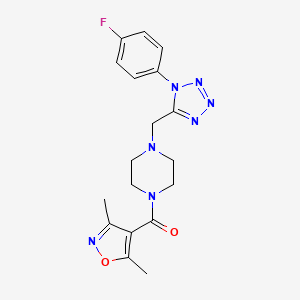 molecular formula C18H20FN7O2 B2779623 (3,5-dimethylisoxazol-4-yl)(4-((1-(4-fluorophenyl)-1H-tetrazol-5-yl)methyl)piperazin-1-yl)methanone CAS No. 1040675-92-0