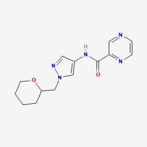 molecular formula C14H17N5O2 B2779632 N-(1-((tetrahydro-2H-pyran-2-yl)methyl)-1H-pyrazol-4-yl)pyrazine-2-carboxamide CAS No. 2034228-62-9