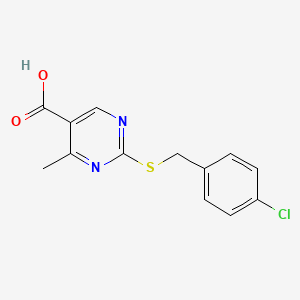 molecular formula C13H11ClN2O2S B2779635 2-[(4-Chlorobenzyl)sulfanyl]-4-methyl-5-pyrimidinecarboxylic acid CAS No. 478042-55-6