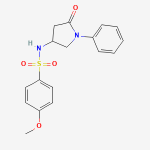 molecular formula C17H18N2O4S B2779644 4-methoxy-N-(5-oxo-1-phenylpyrrolidin-3-yl)benzenesulfonamide CAS No. 896306-70-0