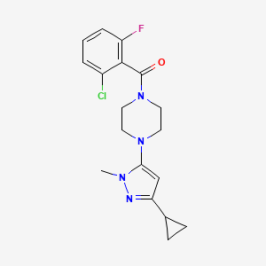 molecular formula C18H20ClFN4O B2779658 (2-chloro-6-fluorophenyl)(4-(3-cyclopropyl-1-methyl-1H-pyrazol-5-yl)piperazin-1-yl)methanone CAS No. 2034448-61-6