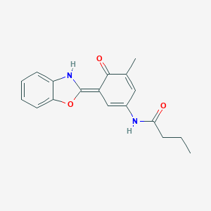 molecular formula C18H18N2O3 B277968 N-[(3E)-3-(3H-1,3-benzoxazol-2-ylidene)-5-methyl-4-oxocyclohexa-1,5-dien-1-yl]butanamide 
