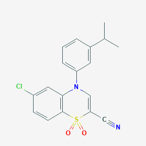 molecular formula C18H15ClN2O2S B2779680 6-chloro-4-(3-isopropylphenyl)-4H-1,4-benzothiazine-2-carbonitrile 1,1-dioxide CAS No. 1226444-33-2