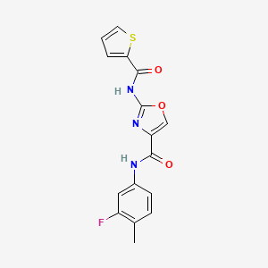 molecular formula C16H12FN3O3S B2779682 N-(3-氟-4-甲基苯基)-2-(噻吩-2-羧酰胺基)噁唑-4-羧酰胺 CAS No. 1286709-55-4