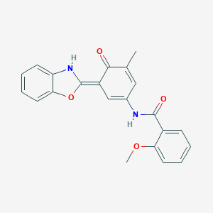 molecular formula C22H18N2O4 B277969 N-[(3E)-3-(3H-1,3-benzoxazol-2-ylidene)-5-methyl-4-oxocyclohexa-1,5-dien-1-yl]-2-methoxybenzamide 