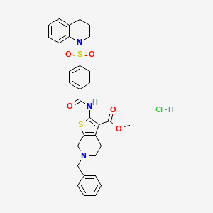 molecular formula C32H32ClN3O5S2 B2779697 甲酸6-苄基-2-(4-((3,4-二氢喹啉-1(2H)-基)磺酰)苯甲酰胺)-4,5,6,7-四氢噻吩[2,3-c]吡啶-3-羧酸酯 盐酸盐 CAS No. 1215415-65-8