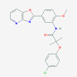 molecular formula C23H20ClN3O4 B277970 2-(4-chlorophenoxy)-N-[2-methoxy-5-([1,3]oxazolo[4,5-b]pyridin-2-yl)phenyl]-2-methylpropanamide 