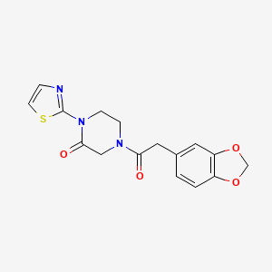 molecular formula C16H15N3O4S B2779749 4-(2-(Benzo[d][1,3]dioxol-5-yl)acetyl)-1-(thiazol-2-yl)piperazin-2-one CAS No. 2309552-70-1