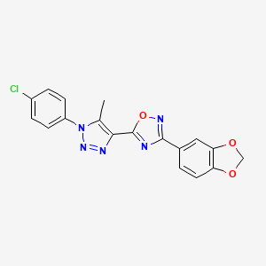 molecular formula C18H12ClN5O3 B2779760 3-(1,3-benzodioxol-5-yl)-5-[1-(4-chlorophenyl)-5-methyl-1H-1,2,3-triazol-4-yl]-1,2,4-oxadiazole CAS No. 1030136-37-8