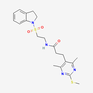 molecular formula C20H26N4O3S2 B2779773 N-[2-(2,3-dihydro-1H-indole-1-sulfonyl)ethyl]-3-[4,6-dimethyl-2-(methylsulfanyl)pyrimidin-5-yl]propanamide CAS No. 1223340-57-5