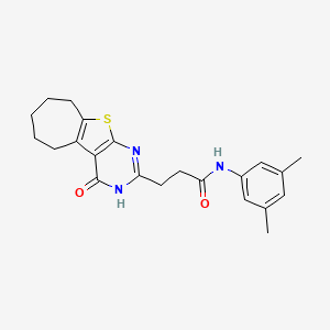 molecular formula C22H25N3O2S B2779790 N-(3,5-dimethylphenyl)-3-(4-oxo-3,5,6,7,8,9-hexahydro-4H-cyclohepta[4,5]thieno[2,3-d]pyrimidin-2-yl)propanamide CAS No. 950443-66-0