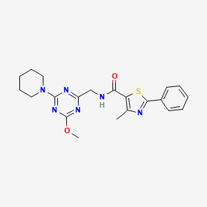 molecular formula C21H24N6O2S B2779817 N-((4-methoxy-6-(piperidin-1-yl)-1,3,5-triazin-2-yl)methyl)-4-methyl-2-phenylthiazole-5-carboxamide CAS No. 2034470-19-2