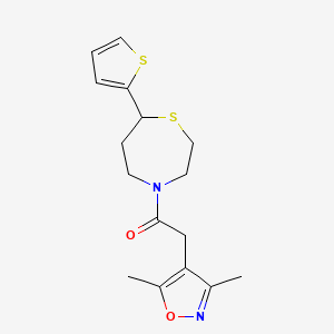 molecular formula C16H20N2O2S2 B2779826 2-(3,5-二甲基异噁唑-4-基)-1-(7-(噻吩-2-基)-1,4-噻吩-4-基)乙酮 CAS No. 1705218-24-1