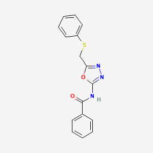 molecular formula C16H13N3O2S B2779835 N-(5-((phenylthio)methyl)-1,3,4-oxadiazol-2-yl)benzamide CAS No. 923434-14-4