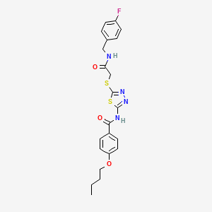 molecular formula C22H23FN4O3S2 B2779858 4-丁氧基-N-(5-((2-((4-氟苯甲基)氨基)-2-氧代乙基)硫)-1,3,4-噻二唑-2-基)苯甲酰胺 CAS No. 896026-72-5