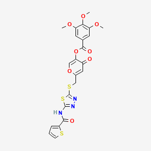 molecular formula C23H19N3O8S3 B2779864 4-oxo-6-(((5-(thiophene-2-carboxamido)-1,3,4-thiadiazol-2-yl)thio)methyl)-4H-pyran-3-yl 3,4,5-trimethoxybenzoate CAS No. 877642-82-5